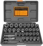 Upgrade Bolt Extractor Kit, 32 Piece Stripped Bolt Extractor Socket Set, Rounded Bolt Remover, Lug Nut Remover with ¼ Inch and ⅜ Inch Adapter for Removing Damaged Frozen Rusted Rounded-Off Bolts Nuts