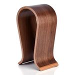 AUDIOCULAR Walnut Wood Universal Headphone Stand Holder | Stylish Organizer & Headphone Stand for Desk Display | Sleek Rubberized Base, Easy to Assemble Luxury Headphone Hanging Stand