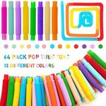 64 Pack Pop Tubes Sensory Toys with 13 Colors for Kids&Toddlers,Stress and Anxiety Relief Fidget Toy,Imaginative Play & Fine Motor Skills Learning,Tons of Ways to Play,Connect, Stretch, Twist & Pop