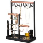 ProCase Jewellery Organiser Jewellery Stand Holder, 4 Tiers Jewelry Stands Necklace Organizer Earring Holder, 10 Hooks Jewelry Tower Display Rack for Bracelets Watches Rings Gifts for Women -Black