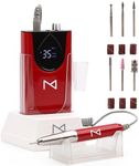 M Max - Professional Nail Drill Machine - 2-in-1 Brushless Motor Nail File - Electric, Cordless, Aluminium Alloy Casing, 35000 RPM, HD Display - Perfect for Salon & Home Use (Red)
