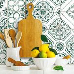 RoomMates RMK11281WP Teal Mediterranean Tile Peel and Stick Wallpaper