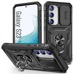 DAWEIXEAU Case for Galaxy S23, Slide Lens Protective Case Shockproof Impact Resistant with Kickstand Cover Case for Samsung Galaxy S23 6.1" (Black)