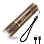 Blukar LED Torch Rechargeable, 2000L Super Bright Adjustable Focus Flashlight,4 Lighting Modes,Long Battery Life,Waterproof Pocket Size Torch for Power Cuts, Emergency, Camping, Hiking, Outdoor-Brown