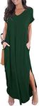 GRECERELLE Womens Casual Maxi Dress Loose Short Sleeve Split Long Dress with Pockets Dark Green, XX-Large