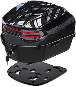 LESANM 35L Motorcycle Top Case, Motorcycle Daily Tail Box Trunk Lockable Storage Carrier Plastic Waterproof Moto Top Box with Contoured Plastic Backrest Universal Mounting for Helmet Luggage - Black