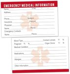 25 Emergency Medical Information ID Cards, Emergency Contact Wallet ID Cards, 3.5" x 2" Round Corner,500 GSM Thick Card Stock.