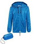 COOFANDY Mens Packable Rain Jacket Lightweight Waterproof Raincoat with Hood Outdoor Rain Gear Travel Hiking Cycling, Blue, Medium
