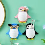 NISHIV Wall Mounted Penguin Design Toothpaste Holder Remote Holder Organizer Hanging Mobile Holder Pencil Bathroom Toothbrush Holder Makeup Tools Wall Hanging Storage (Multi Color) (Pack of 2)