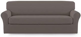 Stretch Sofa Slipcover,2-Piece Sofa Cover Furniture Protector Couch Micro Fiber Super Soft Sturdy with Elastic Bottom Pets,Kids,Children,Dog,Cat(Sofa,Taupe)