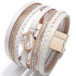 Luluadorn Women Multi-Layer White Leather Wrap Bracelet Stackable Wristband Braided Cuff Bangle Bracelet Handmade Jewelry