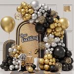 Black and Gold Balloon Arch Kit, 152pcs Black Gold Balloon Arch Garland Kit with Black Gold Silver Balloons Gold Confetti Balloon for Retirement Wedding Graduation New Year Birthday Party Decoration