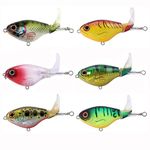 Aneew 6pcs Surface Topwater Pencil Whopper Popper 75mm Rotating Tail Bluegill Bass Fishing Lures Trout Spinnerbaits