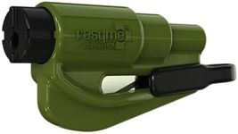 resqme The Original Emergency Keychain Car Escape Tool, 2-in-1 Seatbelt Cutter and Window Breaker, Made in USA, Army Green - Compact Emergency Hammer