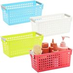 Farmlyn Creek 4 Pack Plastic Baskets with Handles, Narrow Storage Bins for Organizing, Kitchen and Laundry Shelves, Small Nesting Containers (4 Colors, 11.5 x 5 x 5 inch)