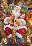 Wizardi Counted Cross Stitch Kit "Paws & Presents" L9947 – Christmas Santa Claus & Cats Embroidery, 16ct White Aida Luca-S 63 Colors Floss, Needle, Chart, 12.6x18.11" Kit for Adults Letistitch