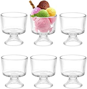 BSTKEY 6PCS Set 10 oz Glass Dessert Bowls/Cups, Cute Footed Dessert Bowls for Ice Cream Trifle Fruit Pudding Snack Salad Condiment Sundae Cocktail Drinks Party