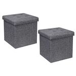 B FSOBEIIALEO Storage Ottoman Cube, Toy Chest Folding Footrest Stool Seat, 12.6"X12.6"X12.6" Linen Grey (2 Pack)