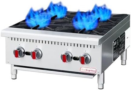 Backychu Commercial Gas Stove 4-Burner - 100,000 BTU Countertop Cooking Stove Range, Heavy-Duty Hot Plate, Stainless Steel Cooking Equipment for Restaurant, kitchens, Propane/Natural Gas