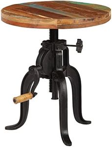 vidaXL Solid Reclaimed Wood and Cast Iron Side Table - Round Vintage Style Adjustable Height Side Table Suitable for Living Room, Bedroom, or Office Spaces