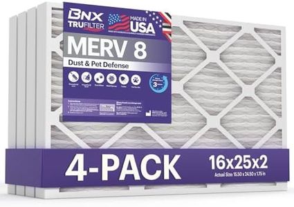 BNX TruFilter 16x25x2 Air Filter MERV 8 (4-Pack) - MADE IN USA – Dust & Pet Defense Electrostatic Pleated Air Conditioner HVAC AC Furnace Filters for Dust, Pet, Mold, Pollen MPR 600 – 700 & FPR 5