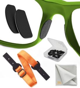 Ultra-Thin Grips Nose Pads - Silicone Eyeglasses Nose Pads 0.5 mm - Stop Glasses from Sliding - Lens Nose Pads - 6 Pairs (Black Pads & Orange Glasses Strap)