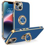 BENTOBEN for iPhone 14 Plus Case, Ring Holder Plating Kickstand Soft Silicone Bumper Women Girls Slim Flexible Anti Slip Shockproof Protective Phone Cover Case for iPhone 14 Plus, Navy Blue