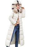 YMING Women's Long Winter Puffer Coat Warm Maxi Down Jacket Faux Fur Removable Hooded Parka Beige S