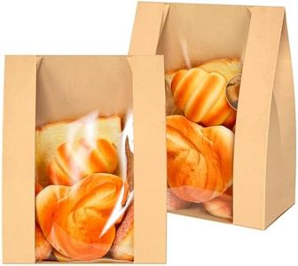 ZENFUN 100 Pack Paper Bread Bags with Stickers, Paper Bakery Bags with Clear Window, Kraft Food Packaging Storage Bakery Bag Packaging for Bread, Cookies, Donuts, 8.3 x 4 x 12.6 Inches