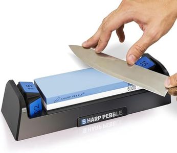 Sharp Pebble Knife Sharpening Stone Kit-Grit 1000/6000 Wet Stone-Built In Angle Guides 15/17/20/22 Degrees- Professional Whetstone Knife Sharpener Stone Set with Plastic Base