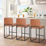 PHI VILLA Bar Stools Set of 3 - Counter Height Bar Stool Leather Stools for Kitchen Counter, Brown Bar Stools with Back