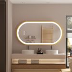 LUVODI Bathroom Mirror with LED Light: 500x1000mm Oval Illuminated Wall Mirror with Aluminum Gold Frame Smart Touch Switch Memory Function Anti-fog 3 Changeable Lighting Color, IP56