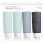 MICEBAY Condiment Squeeze Bottles for Sauces, 6-oz Mini Silicone Salad Dressing Container to Go with Reusable Sandwich Bag, Leakproof Ketchup Bottle for Bento Lunch Box, 4 Pack, Gray