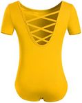 MOLLDAN Girls Dance Ballet Leotards Short Sleeve Criss Cross Straps Back(2QT5027-28-M)