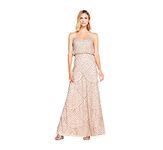 Adrianna Papell Women's Long Blouson Dress, Taupe/Pink, 14