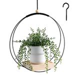 Hanging Planters Shelf with Wooden Base, Boho Style Potted Plant Holder for Home Ceiling Wall Window Room Indoor Outdoor (Black)