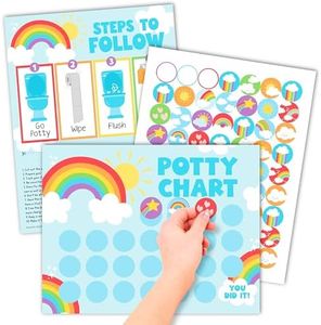 Hadley Designs Potty Training Chart for Toddlers Boys -10 Sticker Potty Chart for Toddlers Girls, 8.5x11" Potty Training Sticker Charts for Toilet Success, Rainbow Toddler Reward Chart for Kids