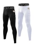 ZDCGT Compression Pants Men Running Tights Leggings with Phone Pocket Athletic Workout Yoga Gym(2 Pack/Black/White,M)