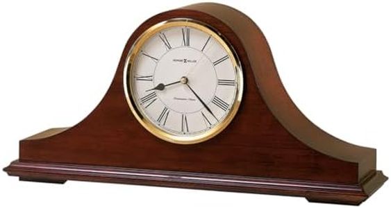 Howard Miller Christopher Mantel Clock – Hardwood Table Clock, Quartz Movement, Westminster Chime, Brass Bezel, Roman Numerals, Battery Powered