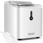 Countertop Ice Maker, 9 Thick Bullet-Shaped Ice Cubes Ready in 9 Mins, 26.5Lbs in 24Hrs, KUMIO Portable Ice Maker Machine with Ice Scoop and Basket for Home/Kitchen/Party, White