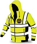 KwikSafety (Charlotte, NC) SAGE (Premium Quilted Stitching) Class 3 Type R High Visibility Safety Jacket Hoodie Jacquard Fabric ANSI OSHA Lightweight Reflective Construction Workwear | Yellow X-Large