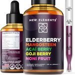 New Elements Liquid Elderberry Syrup with Mangosteen Acai Berry Goji Berry Noni Fruit | Liquid Black Sambucus Elderberry Drops for Kids and Adults | Immune Support | Vegan | Non-GMO