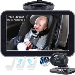 DoHonest Baby Car Camera 7-Inch: USB Plug and Play Easy Setup 360° Rotating Backseat Dual Camera Two Kids HD 1080P Rear Facing Car Seat Camera Clear Night Vision -V9