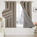 Deconovo Full Blackout Curtains Faux Linen Thermal Curtains with Coating, Energy Saving Eyelet Curtains, Thick Room Darkening Curtains for Kids room, 46 x 54 Inch(Width x Length), Linen, One Pair