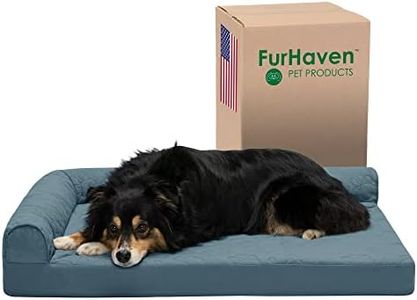 Furhaven Cooling Gel Dog Bed for Large/Medium Dogs w/Removable Bolsters & Washable Cover, for Dogs Up to 55 lbs - Pinsonic Quilted Paw L Shaped Chaise - Bluestone, Large