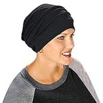 Unisex Sleeping Bonnet Beanie Chemo Caps Sleep Hats Elastic Confinement Turban Cotton Night Cap Hat Baggy Slouchy Muslim Head Scarf Wrap Black for Chemo Alopecia,Hair Loss,Men,Women