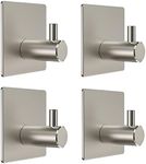 SAYONEYES Brushed Nickel Self Adhesive Towel Hooks for Bathroom Wall Door Mounted - SUS304 Stainless Steel Strong Strips Stick on 3M Wall Hooks for Hanging Coat, Hat, Bag, Key, Jacket – 4 Pack