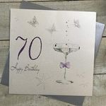 White Cotton Cards Large Handmade 70th Happy Birthday Card, XXBDA70