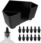 Esatto Bar Products Triangular Plastic Bar Caddy With Multifunctional Compartments, Professional Bar Tool Used to Easily Organize Bar Items and Workspace, Black, With 12 Black Plastic Pourers Included