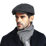 Men's Classic Leisure Newsboy Cap 8 Panel Herringbone Baker Boy Flat Caps Winter Windproof Button Top Hat Tweed Cloth Beret Hat Grey